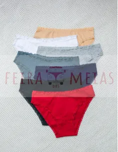 Cueca Em Algodão | Tecido Canelado Com Pormenor Em Renda | Costuras Finas | Modelo 189  | Várias Cores