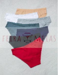 Cueca Em Algodão | Tecido Canelado Com Pormenor Em Renda | Costuras Finas | Modelo 189  | Várias Cores 2