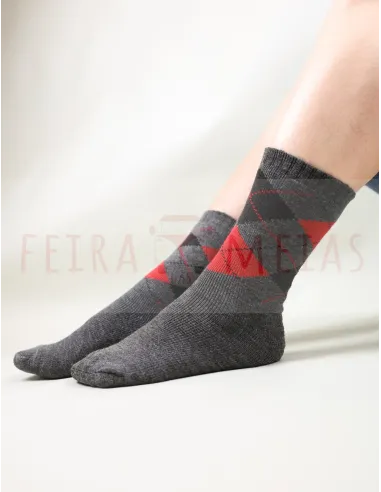 Meia Intársia Com Losangos | Térmica De Trabalho | 80% Acrílico 20% Poliester | Pack 5 | Várias Cores