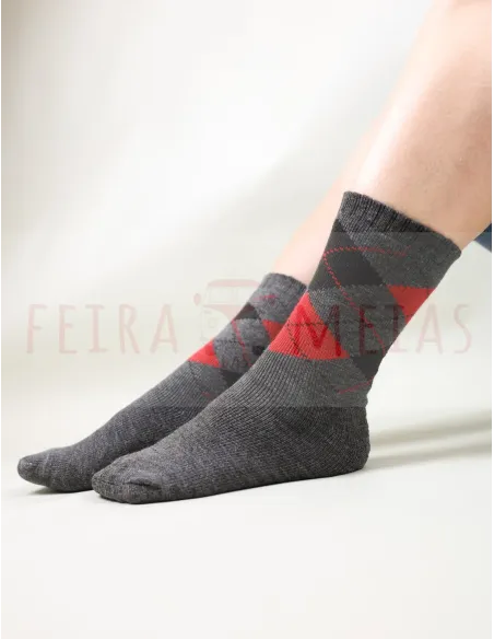 Meia Intársia Com Losangos | Térmica De Trabalho | 80% Acrílico 20% Poliester | Pack 5 | Várias Cores Meia Intársia Com Losangos | Térmica De Trabalho | 80% Acrílico 20% Poliester | Pack 5 | Várias Cores