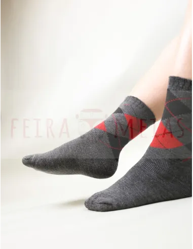 Meia Intársia Com Losangos | Térmica De Trabalho | 80% Acrílico 20% Poliester | Pack 5 | Várias Cores