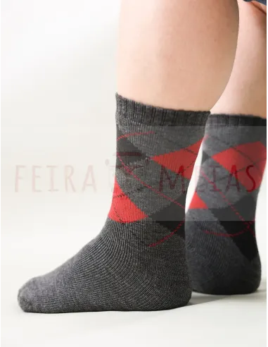 Meia Intársia Com Losangos | Térmica De Trabalho | 80% Acrílico 20% Poliester | Pack 5 | Várias Cores