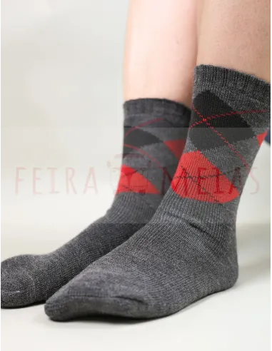 Meia Intársia Com Losangos | Térmica De Trabalho | 80% Acrílico 20% Poliester | Pack 5 | Várias Cores