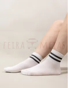 Soquete Cano Médio Respirável Riscas | Cerzida | Unissexo | Pack 5 Pares | Várias Cores
