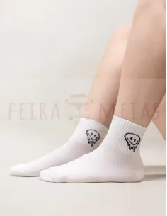 Soquete Cano Médio Respirável Smile | Cerzida | Unissexo | Pack 5 Pares | Várias Cores